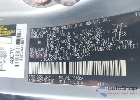 2006 Toyota Sienna Xle Limited из США, поврежденный, VIN 5TDBA22C96S076010